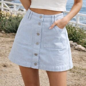 American Eagle Light Blue Corduroy Mini Skirt Button Front Super Stretch Size 00